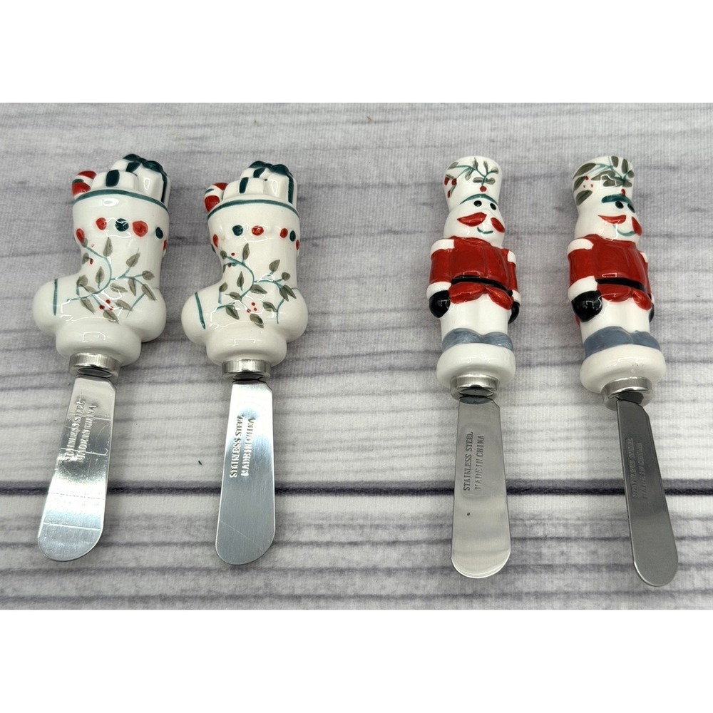 LOT OF 4 PFALTZGRAFF WINTERBERRY CHEESE SPREADERS - STOCKINGS / NUTCRACKERS